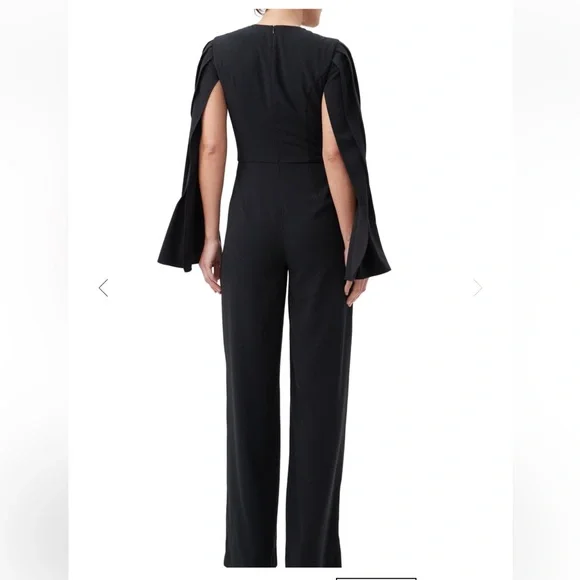 Trina Turk Monumental Crepe Slit-Sleeve Black Wide Leg Elegant JumpsuitSize 8